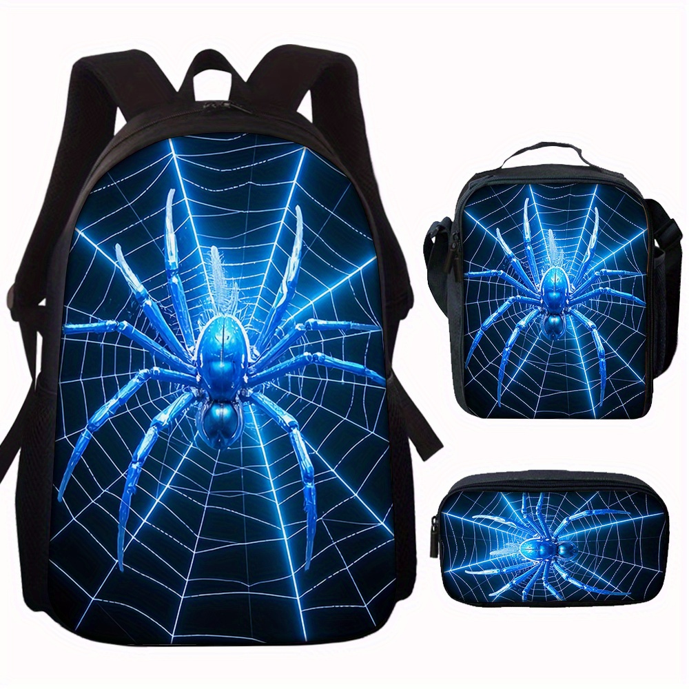 Pencil Case Large - 3pcs spider pattern backpack large capacity