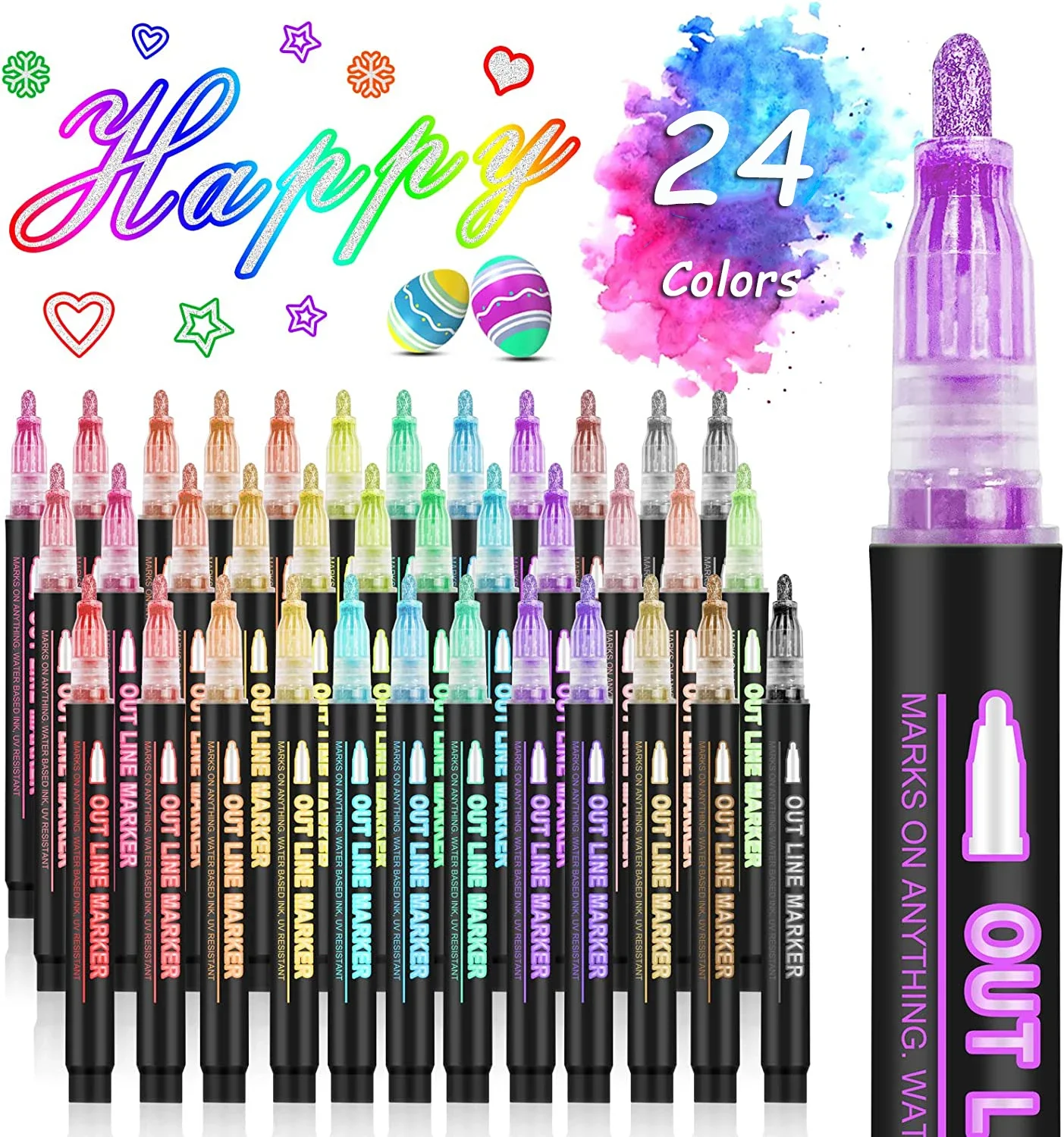 36 Color Double Line Outline A - Highlighter Set Pastel ulasan dan harga